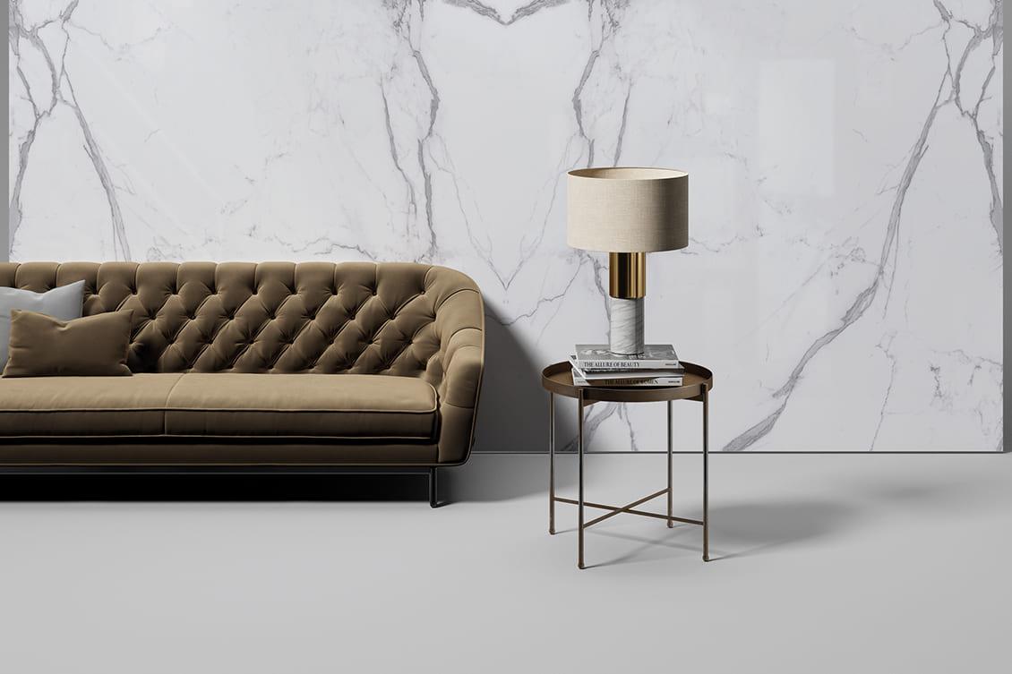 3 Gründe, sich für das Wohnzimmer aus Feinsteinzeug in Marmoroptik zu