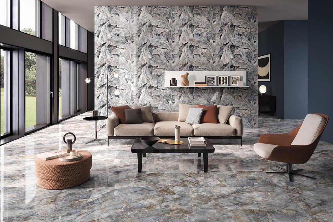 3 Gründe, sich für das Wohnzimmer aus Feinsteinzeug in Marmoroptik zu